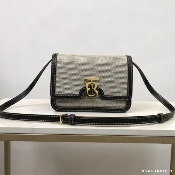 Official FirstBag Ru BURBERRY Leather TB Two-tone and Canvas Bag 0605